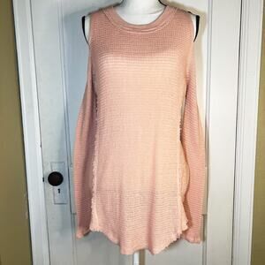 Elan Pink Peach Knit Open Shoulder Long Sleeve Top Size M